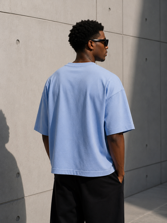 T-shirt Oversize Col Rond — MEX Bleu Ciel