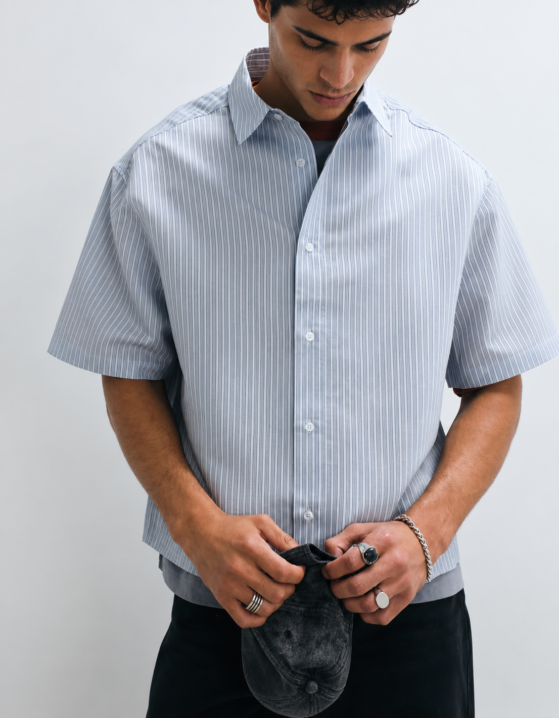 Chemise Boxy Rayée — MEX Bleu Ciel