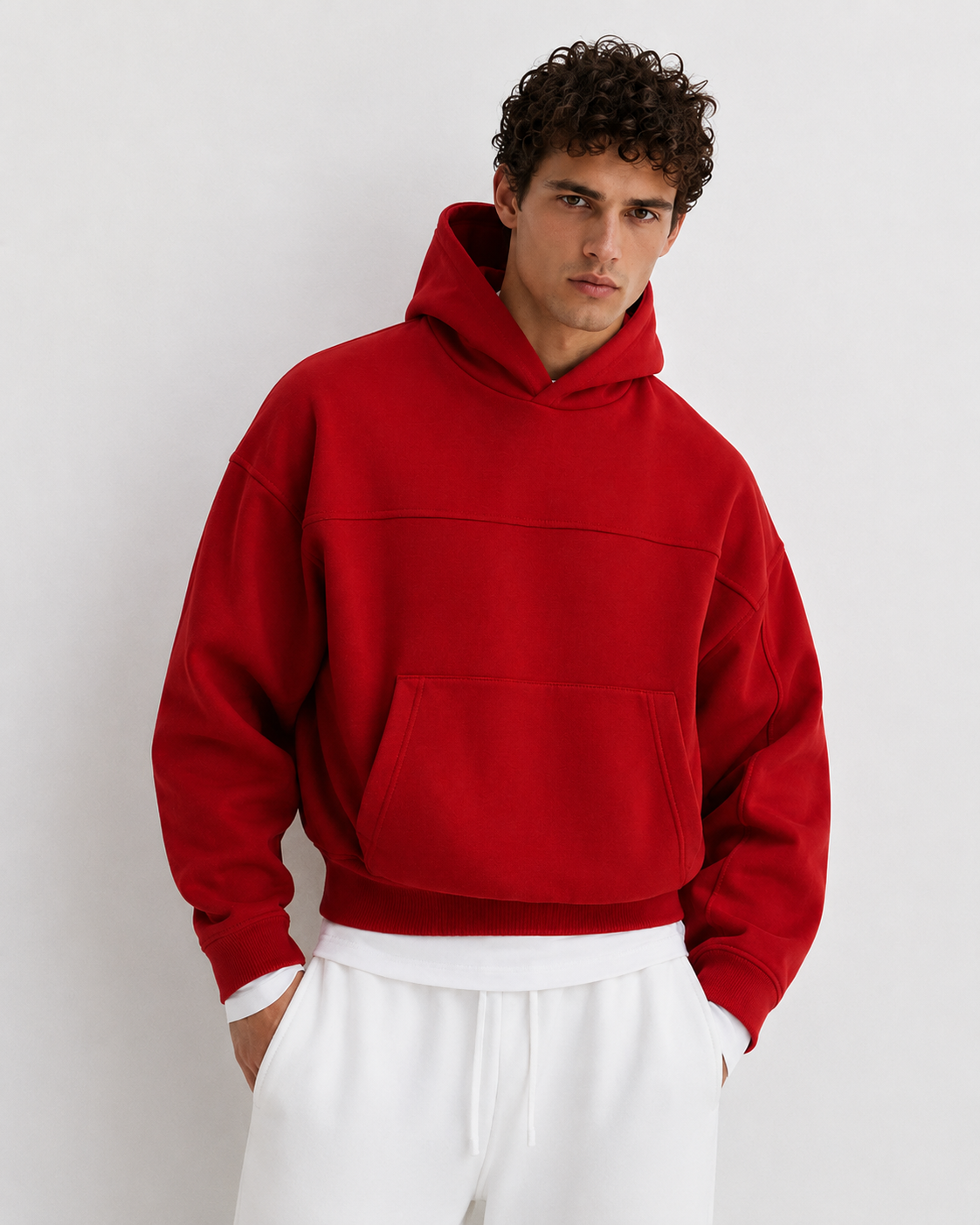 Hoodie oversize homme rouge à capuche et poche kangourou — MEX