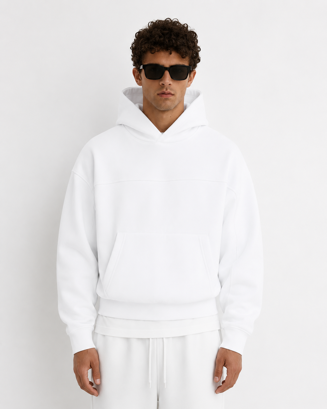 Hoodie oversize homme blanc à capuche, total look blanc — MEX