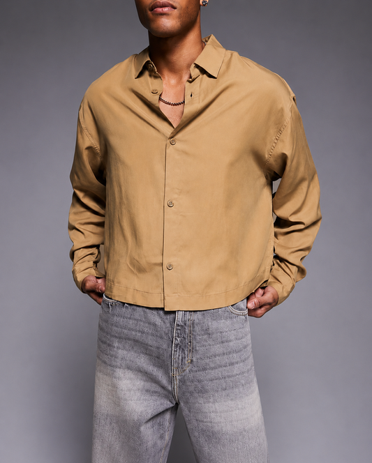 Chemise Oversize Col Italien — MEX Or Camel
