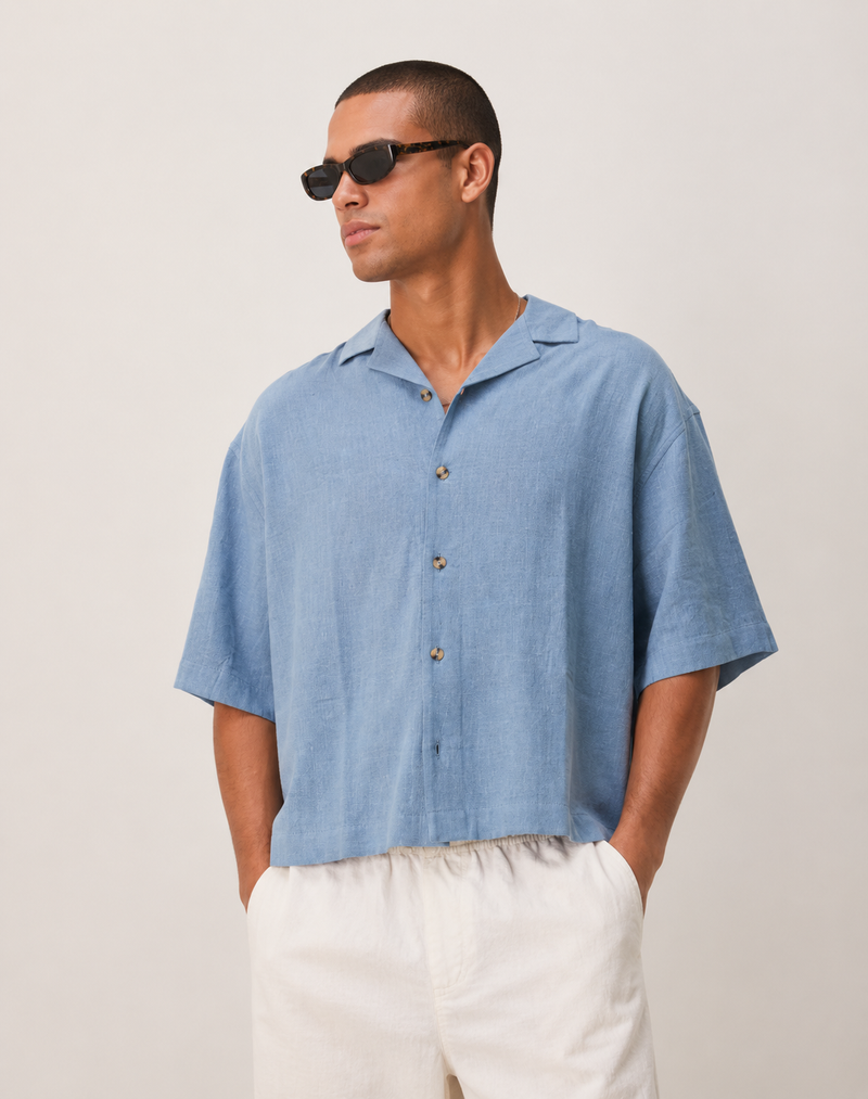 Chemise Coupe Carrée Lin — MEX Bleu Chambray