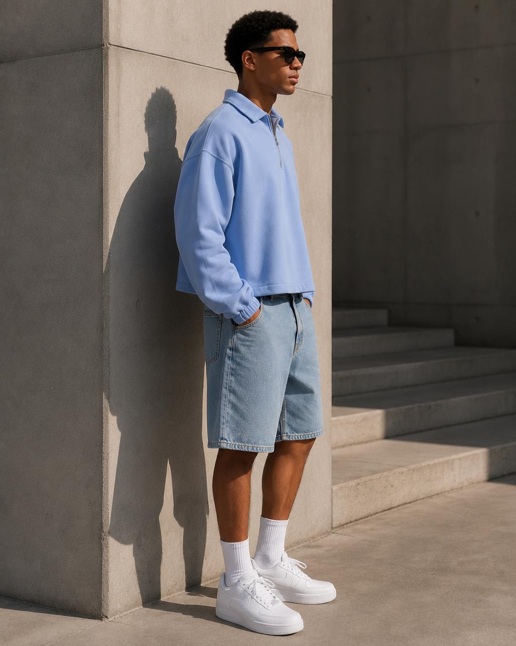 Pull Quart-Zip Col Polo — MEX Bleu Ciel