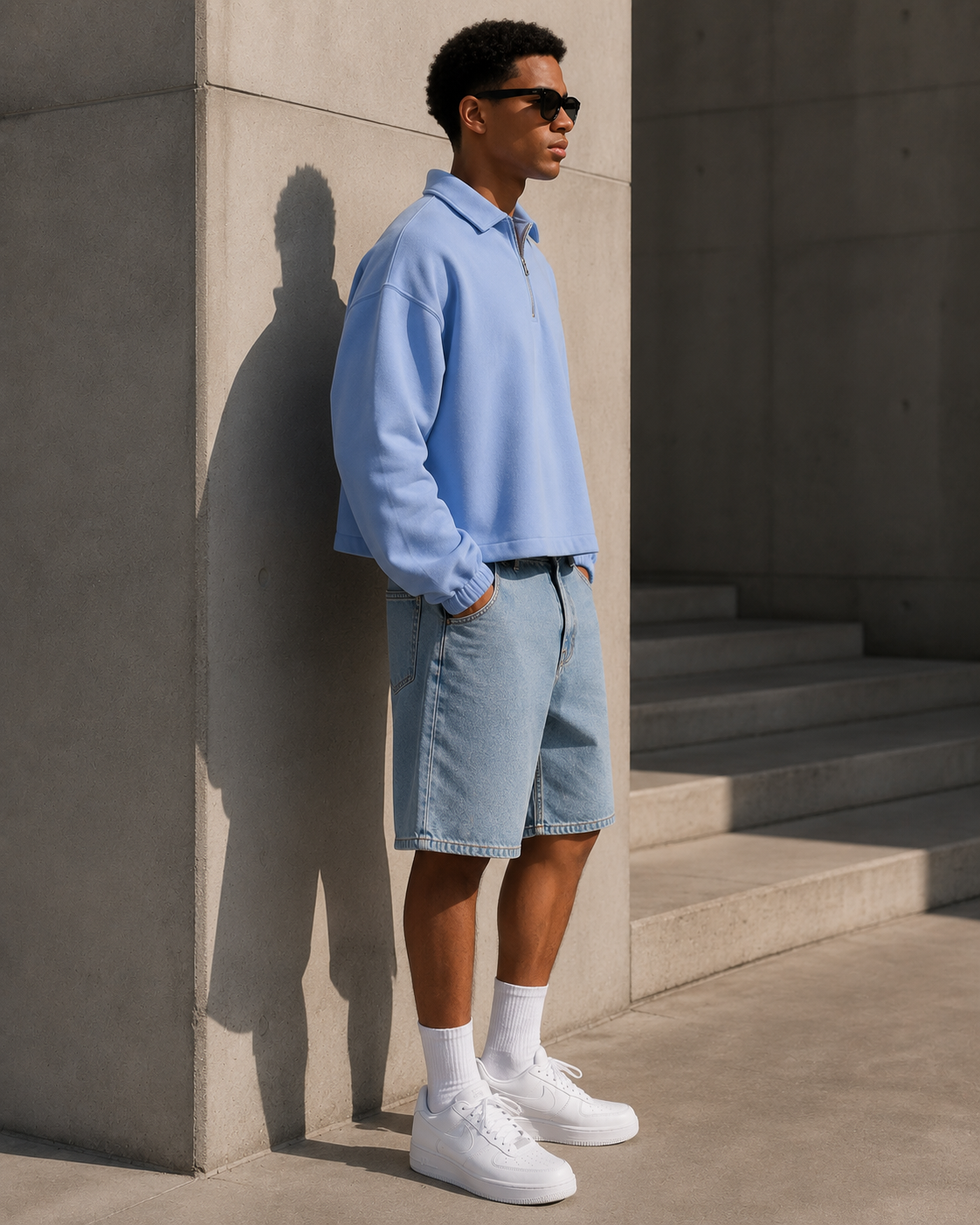 Pull Quart-Zip Col Polo — MEX Bleu Ciel