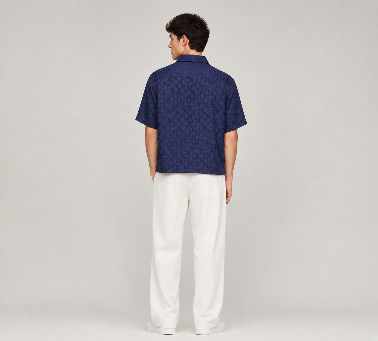 Chemise Manches Courtes Motif Jacquard — MEX Bleu Marine
