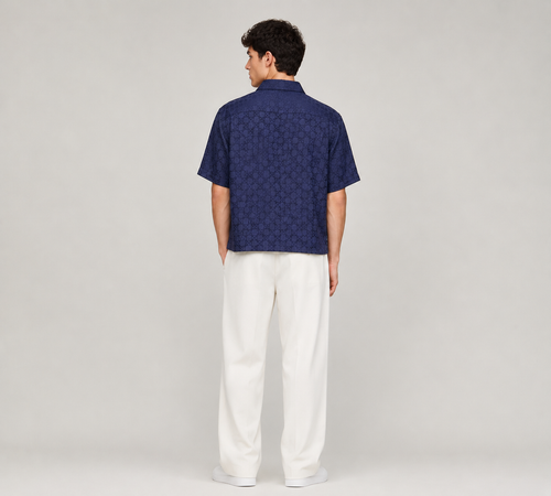 Chemise Manches Courtes Motif Jacquard — MEX Bleu Marine