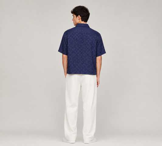 Chemise Manches Courtes Motif Jacquard — MEX Bleu Marine