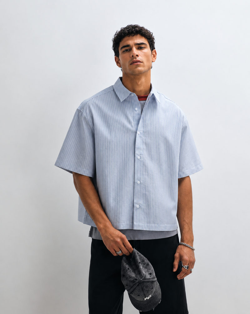 Chemise Coupe Carrée Rayée — MEX Bleu Ciel