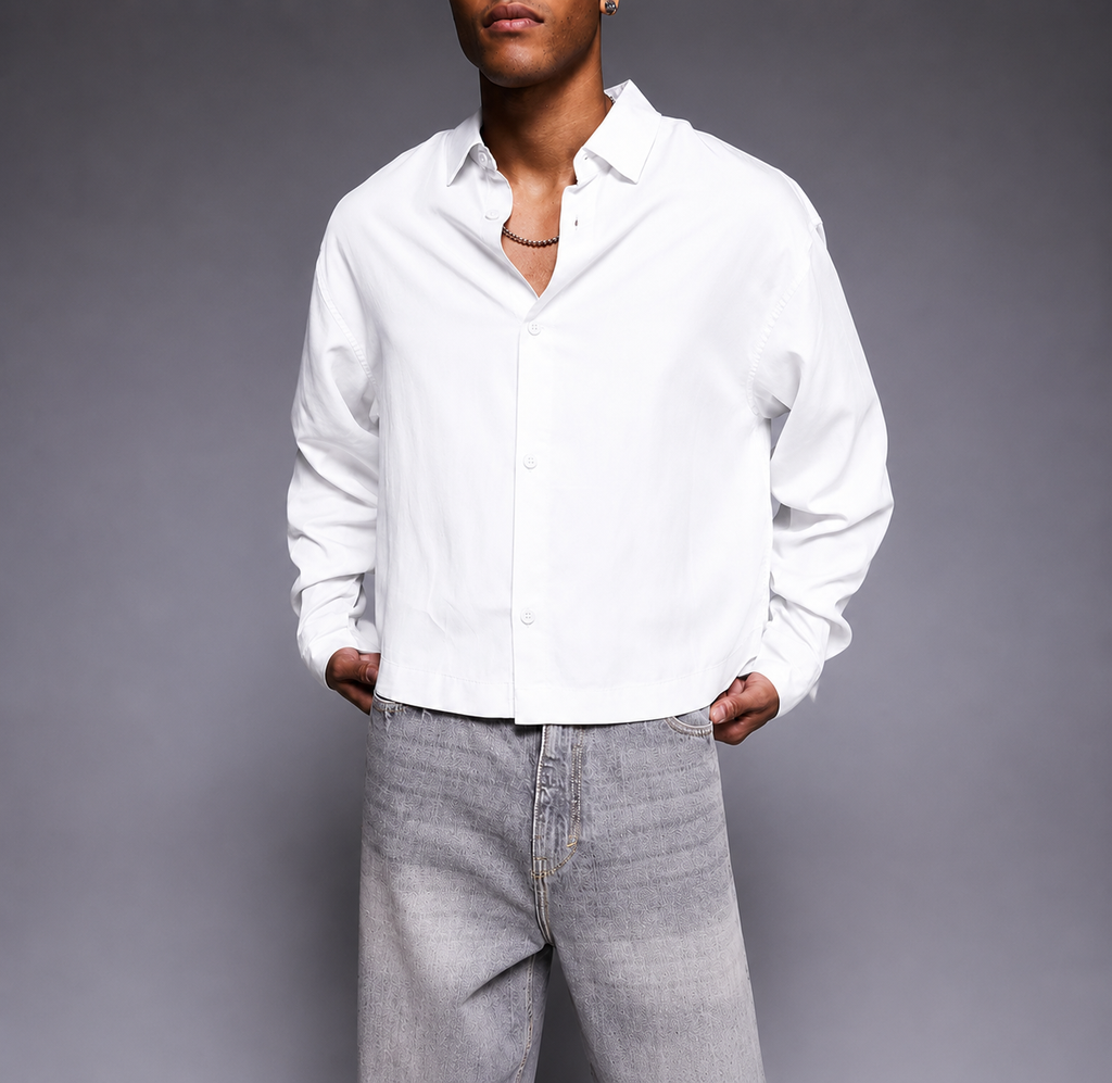 Chemise Oversize Col Italien — MEX Blanc