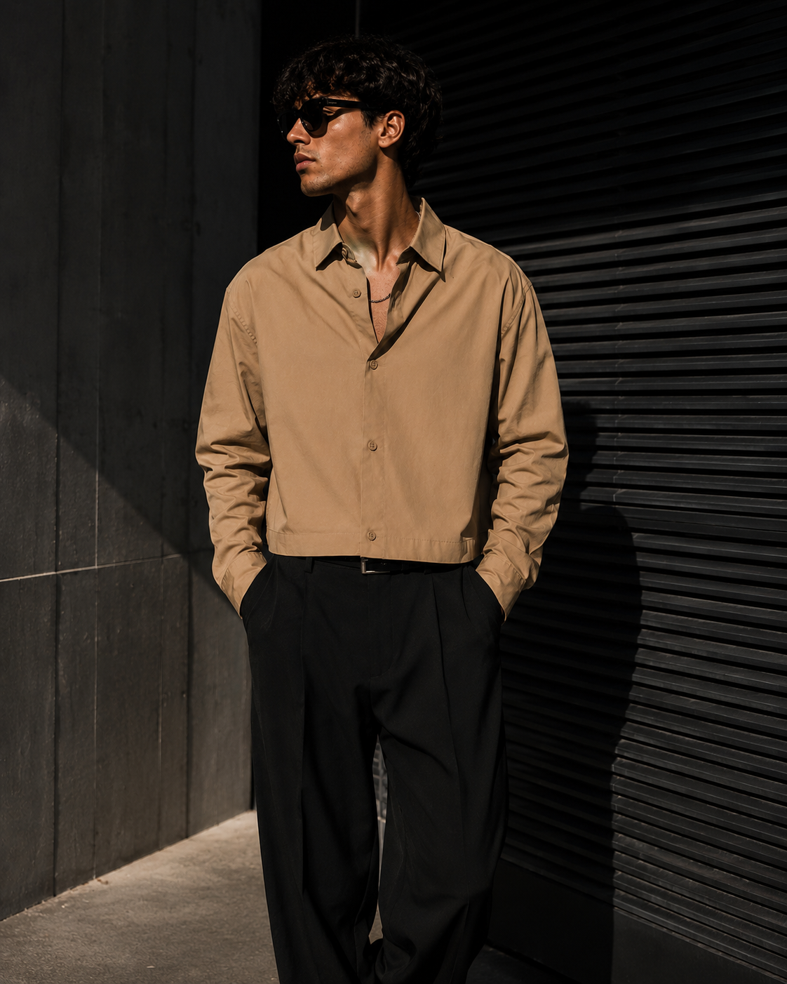 Chemise Oversize Col Italien — MEX Or Camel