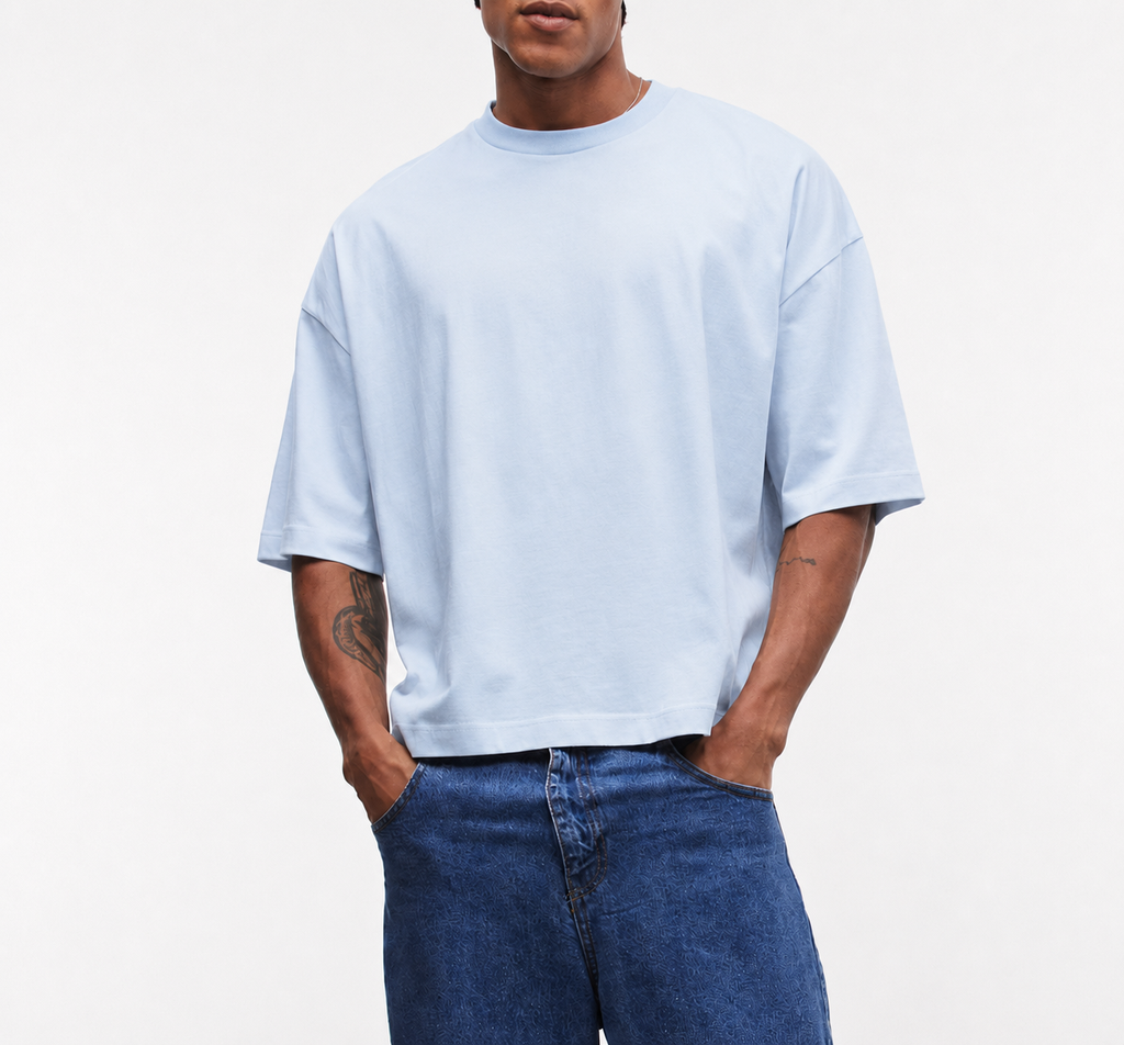 T-shirt Oversize Col Rond — MEX Bleu Ciel