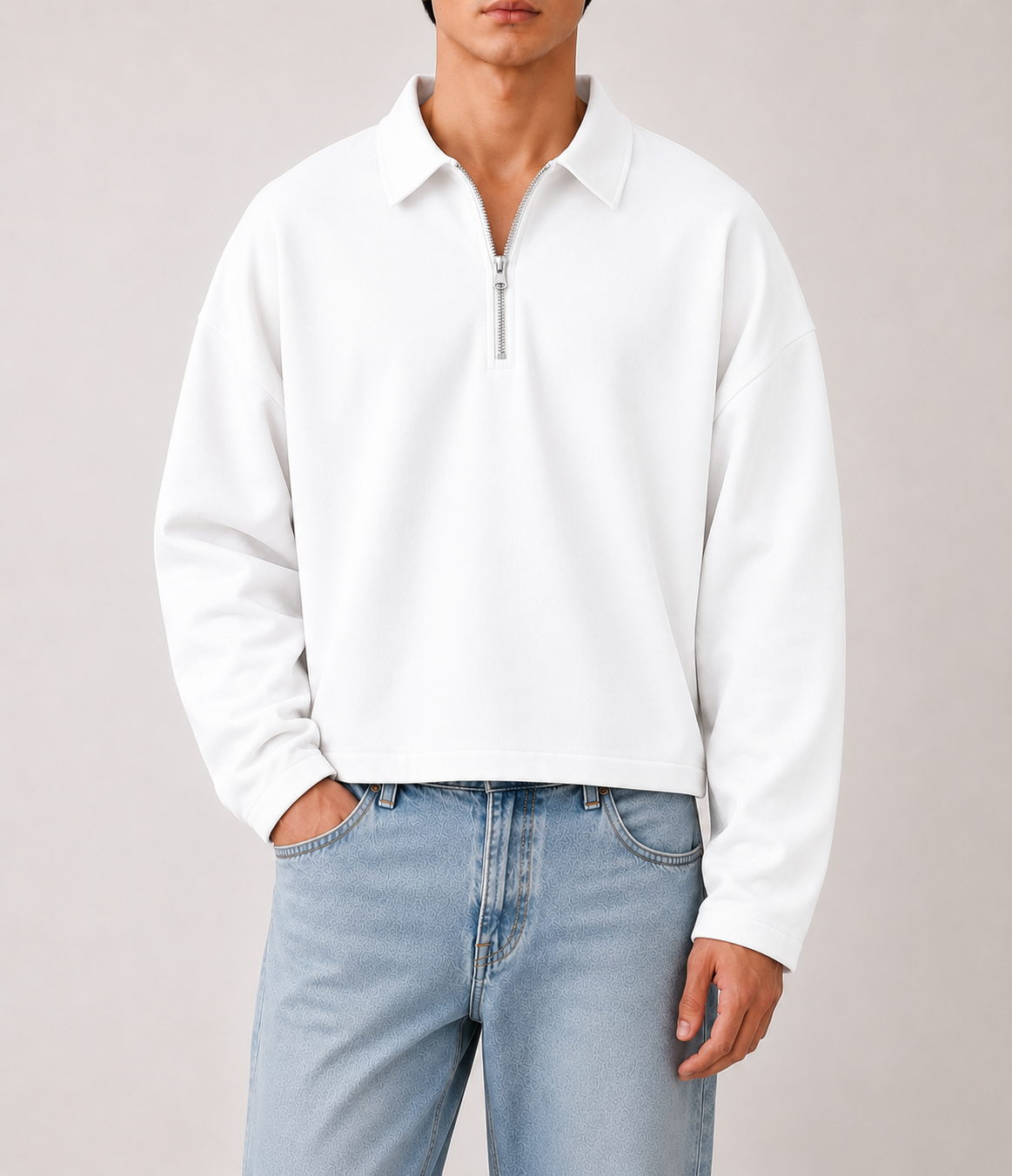 Pull Quart-Zip Col Polo — MEX Blanc